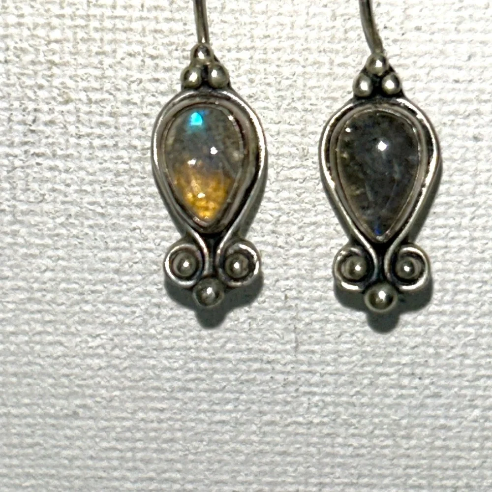 NWOT Vintage Sterling Silver Blue Labradorite Pear Shaped Earrings Modern Boho
